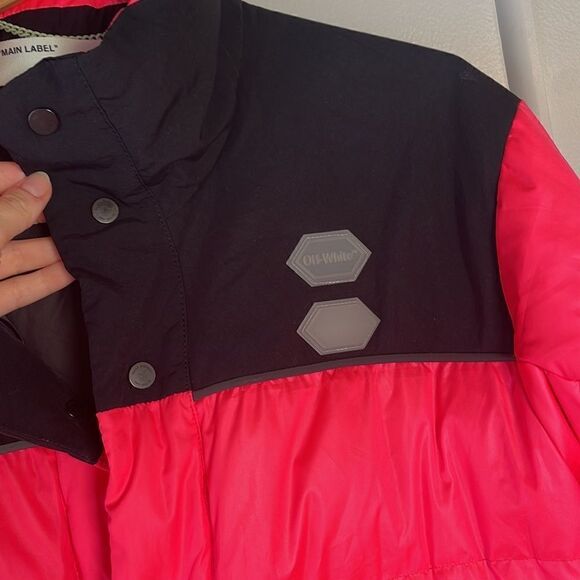 NWT Off-White Neon Pink Puffer Down Quilted Jacket Small - Virgin Abloh Unisex - Picture 10 of 17